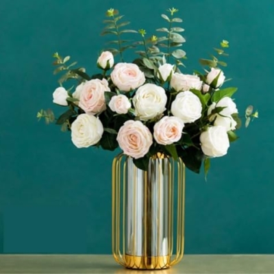 Product: SHUawan Artificial Silk Flower Bouquet in Vase – 65cm Realistic Faux Flowers for Wedding Home Office Table Décor(Red)
