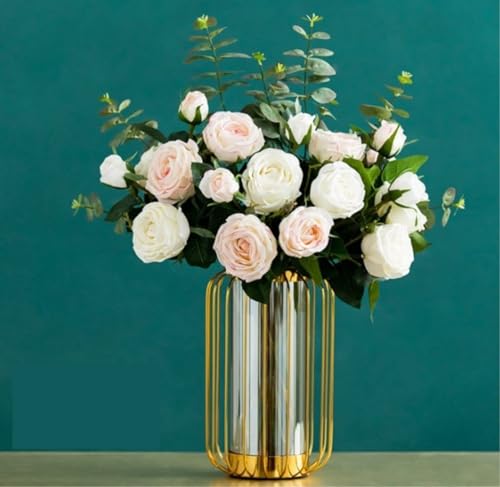 Product: SHUawan Artificial Silk Flower Bouquet in Vase – 65cm Realistic Faux Flowers for Wedding Home Office Table Décor(Red)