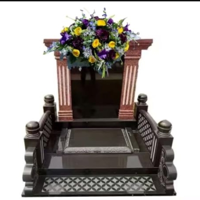 Product: Jucgghk Vivid and Realistic Floral Art 36" Beautiful Purple and Yellow Flowers Cemetery Saddle, Headstone Saddle for Outdoor Cemetery Decoration
