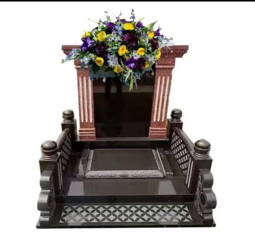 Product: Jucgghk Vivid and Realistic Floral Art 36" Beautiful Purple and Yellow Flowers Cemetery Saddle, Headstone Saddle for Outdoor Cemetery Decoration