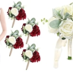 Product: A Brilliant Bridal Bouquet and 4 Bouquets of Bridesmaid Bouquets, Artificial Flowers, Suitable for Bridal Bridesmaid Proposal Parties and Church Decoration