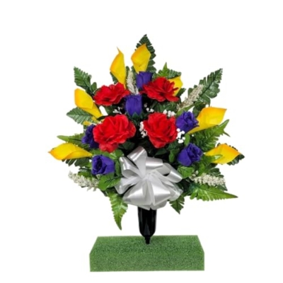 Product: Red Yellow Headstone Saddle and Cemetery Cone Set, Purple Calla Lilies and Roses Multicolored Silk Grave Flowers for Commemorating Cemetery Garland for Table Centerpiece Holiday Party Weddi