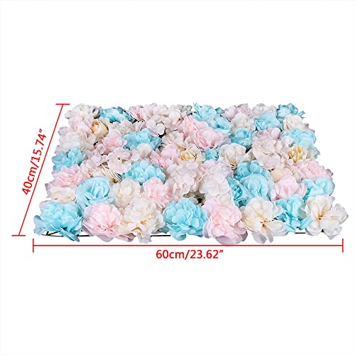 Product: HZOPUTLH 12pcs Flower Walls, 24" x 16" Artificial Flower Wall Panels, Dahlias Rose Hydrangea Backdrop Flowers Decoration Floral Panels Set for Wedding Outdoor Party Decor (Blue, Pink, White)
