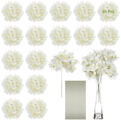 Product: Silk Hydrangea for Wedding Centerpiece, 64 Pcs Artificial Hydrangea Flowers, White Silk Flowers with Stems for Bouquets, Event Decor, Faux Aisle Arrangements