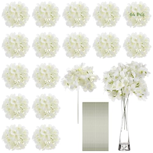 Product: Silk Hydrangea for Wedding Centerpiece, 64 Pcs Artificial Hydrangea Flowers, White Silk Flowers with Stems for Bouquets, Event Decor, Faux Aisle Arrangements
