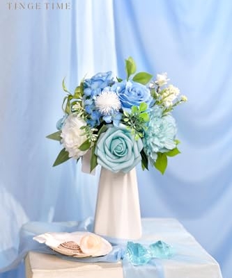 Product: TINGE TIME 7 Inch Artificial Flowers Wedding Bouquets for Bridesmaid, Set of 4, Provence Blue Bride Tossing Bouquet for Summer Wedding Ceremony Bridal Shower Rehearsal Dinner Vintage Party