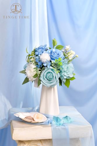 Product: TINGE TIME 7 Inch Artificial Flowers Wedding Bouquets for Bridesmaid, Set of 4, Provence Blue Bride Tossing Bouquet for Summer Wedding Ceremony Bridal Shower Rehearsal Dinner Vintage Party