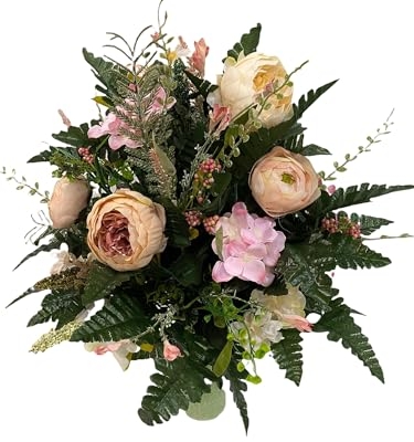 Product: Jucgghk Vivid and Realistic Floral Art Cabbage Roses Flower Arrangement,Artificial Rose Bouquet Decoration for Cemetery Headstones Gravesites