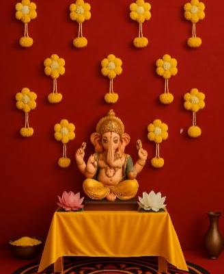 Product: Decorative Marigold Flower Backdrop Items (8 Pcs) for Decoration Artificial Floral Wall Hanging for Events, Photo Booths, and Indoor Decor (8 Pcs-Hanging)