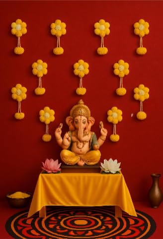 Product: Decorative Marigold Flower Backdrop Items (8 Pcs) for Decoration Artificial Floral Wall Hanging for Events, Photo Booths, and Indoor Decor (8 Pcs-Hanging)
