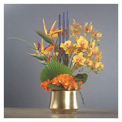 Product: CAIMIAO Artificial Flowers with Ceramic Vase,Artificial Orchid Bird of Paradise Artificial Flower Arrangement for Home Decoration