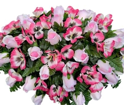 Product: Jucgghk Vivid and Realistic Floral Art 30" Pink Cemetery Saddle, Autumn Cemetery Saddle, Fall Headstone Saddle Flowers for Outdoor Grave Decorations
