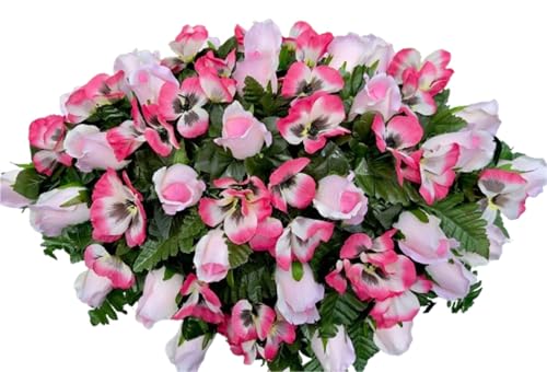 Product: Jucgghk Vivid and Realistic Floral Art 30" Pink Cemetery Saddle, Autumn Cemetery Saddle, Fall Headstone Saddle Flowers for Outdoor Grave Decorations