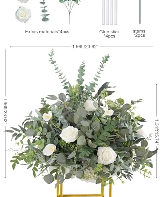 Silky Flower Store Artificial White Green Flower Ball Centerpieces, Wedding Reception Aisle Decor, 23.6in, 2pcs 12 12 Product: Angela flower 2pcs Big 23inch Artificial White & Green Centerpieces Decor for Tables, Floral Arrangement Bouquet for Wedding Reception Aisle Ceremony Party Flowers Balls (Without Stand)