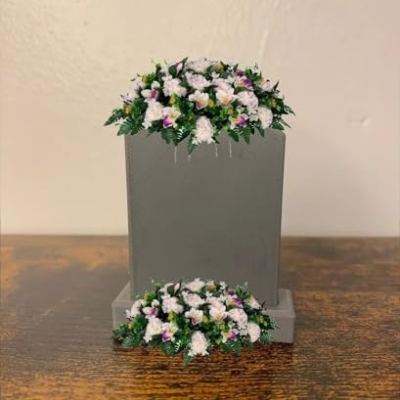 Product: Jucgghk Vivid and Realistic Floral Art White and Purple Cemetery Saddle, Spring and Summer Cemetery Flower Arrangement,Artificial Cemetery Flowers for Headstone