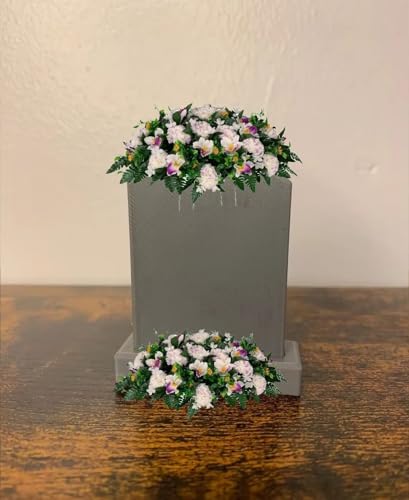 Product: Jucgghk Vivid and Realistic Floral Art White and Purple Cemetery Saddle, Spring and Summer Cemetery Flower Arrangement,Artificial Cemetery Flowers for Headstone