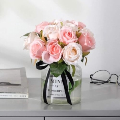 Product: Artificial Rose Flowers Bouquet 12 Heads – Silk Fake Flowers for Wedding Party Home Table Centerpiece Décor
