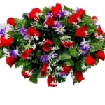 Product: Jucgghk Vivid and Realistic Floral Art Corolful Single Headstone Cemetery Saddle, 22-24” Cemetery Flower Arrangement, Artificial Flowers for Grave Tombstone Decorations