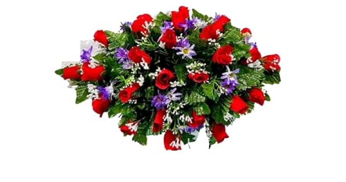 Product: Jucgghk Vivid and Realistic Floral Art Corolful Single Headstone Cemetery Saddle, 22-24” Cemetery Flower Arrangement, Artificial Flowers for Grave Tombstone Decorations