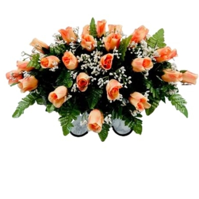 Product: Jucgghk Vivid and Realistic Floral Art Orange Single Headstone Cemetery Saddle, 22-24” Cemetery Flower Arrangement for Grave Tombstone Decorations