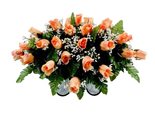 Product: Jucgghk Vivid and Realistic Floral Art Orange Single Headstone Cemetery Saddle, 22-24” Cemetery Flower Arrangement for Grave Tombstone Decorations