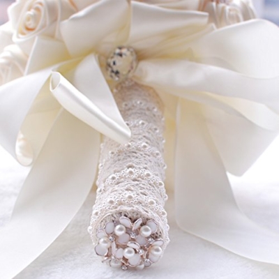 Product: Jackcsale Romantic Wedding Bride Holding Bouquet Roses with Diamond Pearl Ribbon Valentine's Day Bouquet Confession (373 CRM)
