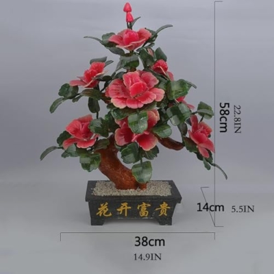 Product: Artificial Jade Bonsai with Pink Peony Flowers, 38cm Decorative Potted Plant, Feng Shui Lucky Ornament for Home, Office, Desk, Indoor Décor