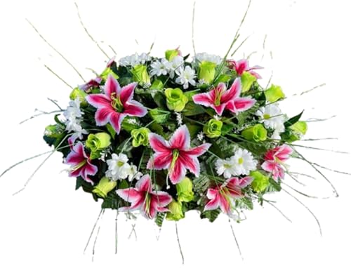 Product: Jucgghk Vivid and Realistic Floral Art Green and White Flowers Single Headstone Saddle,Beautiful Headstone Cemetery Saddle for Outdoor Grave Decorations