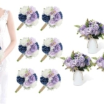 Product: Attractive Bridesmaid Bouquets of 6 Pieces and 3 Small Floral Arrangements, Artificial Flowers, Suitable for Decorating The Anniversary of The Bride's Wedding Center