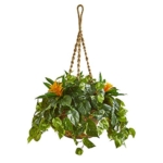 Product: Nearly Natural 31in. Bromeliad & Pothos Artificial Plant in Hanging Basket