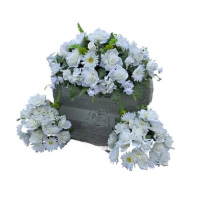 Product: Cream Roses Headstone Saddle, White Gerbera Daisies Hydrangeas Cemetary Cone for Perfect Cemetery Decoration Garland for Table Centerpiece Holiday Party Weddi