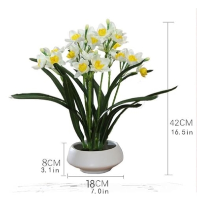 Product: ROSPFKELSC Artificial Narcissus Flowers with Vase, Three-Dimensional Floral Display for Living Room, Dining Table, Porch, TV Cabinet, Centerpiece Decor