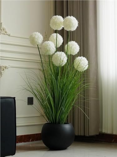 Light Luxury Artificial Hydrangea in Beige Pot, Large Lifelike Silk Potted Plant for Bedroom & Dining Décor - Artificial Flower Arrangements Product: Light Luxury Artificial Hydrangea in Beige Pot, Large Lifelike Silk Potted Plant for Bedroom & Dining Décor