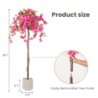 Product: Romantic Season 4F Artificial Bougainvillea Tree, Faux Silk Bougainvillea Plant with Pot for Indoor Outdoor Decor, Tall Fake Tropical Tree for Home, Office, Patio, Balcony, Wedding Decoration
