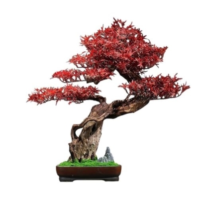 Product: Artificial Bonsai Tree Simulation Red Maple Bonsai Ornaments Indoor Entrance Hotel Wood Green Plants Potted Decorations Artificial Trees Plants