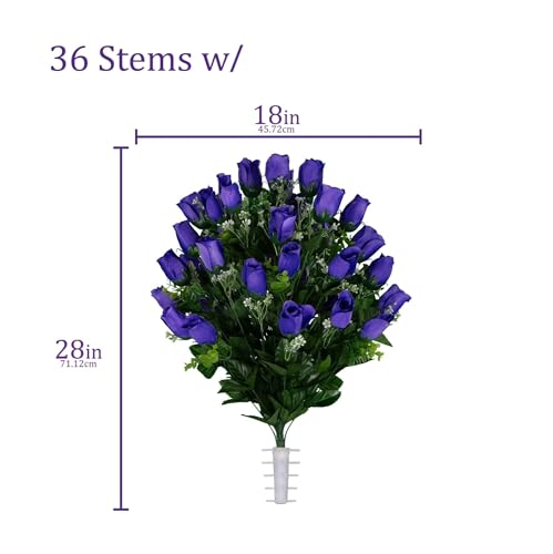 Product: Jucgghk Vivid and Realistic Floral Art Purple Rose Bud Cemetery Saddle and Flower Arrangement Set, 1 Saddle and 2 Bouquets for Grave Tombstone Decorations(NO VASE)