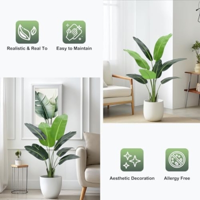 Product: 4ft Bird of Paradise Artificial Plant, Fake Silk Banana Leaf Plants, 2Pcs Faux Bird of Paradise Plant Tall Tropical Green Tree for Home Living Room and Office Decoration, Indoor Outdoor Decorative