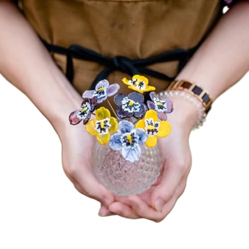 Product: Purple Pansy Glass Flower Bouquet,Purple Yellow Artificial Flower for Home Decoration Garland for Table Centerpiece Holiday Party Weddi