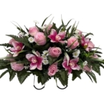Product: Jucgghk Vivid and Realistic Floral Art Rose and Orchid Cemetery Saddle，Spring Cemetery Flowers ，Headstone Flowers for Cemetery Outdoor Memorial Day
