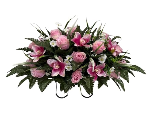 Jucgghk Vivid and Realistic Floral Art Rose and Orchid Cemetery Saddle,Spring Cemetery Flowers ,Headstone Flowers for Cemetery Outdoor Memorial Day - Artificial Flower Arrangements Product: Jucgghk Vivid and Realistic Floral Art Rose and Orchid Cemetery Saddle,Spring Cemetery Flowers ,Headstone Flowers for Cemetery Outdoor Memorial Day