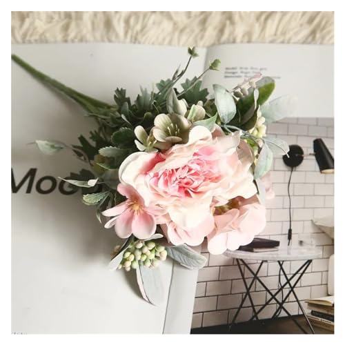 Product: fake flowers in vase Simulation flowers Camellia Peony Roses Wedding Flowers DIY Bouquet Pink Begonia Home Garden Party Decoration Artificial Flowers for Vase (Pink)