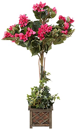 Silky Flower Store Artificial Bougainvillea Topiary in Wood Box, Faux Floral Arrangement, Rustic Country Pot, 34in. 1 1 Product: Nearly Natural 34in. Artificial Bougainvillea Topiary with Wood Box