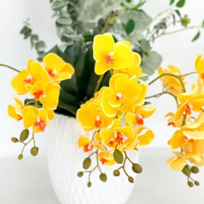 Silky Flower Store Yellow Artificial Orchid Flowers, 3 Piece Faux Floral Wedding Home Decor DIY Party, 18cm 8 8 Product: 3PCS 18" Yellow Orchid Artificial Flowers,Spring Orchid Flowers for Wedding Table DIY Floral Arrangement Party Home Decor(NO VASE) for Wedding/Home Decoration