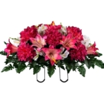 Product: Jucgghk Vivid and Realistic Floral Art Pink Easter Lily and Dahlia Mix Cemetery Saddle, Easter Saddle for Cemetery Headstone