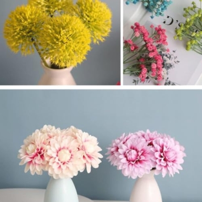 Product: SHUawan Artificial Plum Blossom Flowers with Ceramic Vase – Lifelike Silk Bouquet Faux Plants for Home Table Party Décor