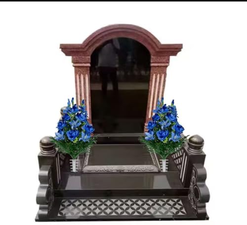 Product: Jucgghk Vivid and Realistic Floral Art Blue Gladiolus, Roses, and Lilies Cemetery Arrangement，Summer Blue Flowers for Grave Tombstone Decorations(NO VASE)