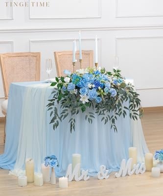 Product: TINGE TIME Artificial Sweetheart Flower Swag with Tablecloth and Table Runner, Pack of 3 Floral Arrangement for Wedding Sweetheart Table Centerpiece Decoration Valentine's Day (Provence Blue)