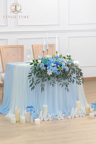 Product: TINGE TIME Artificial Sweetheart Flower Swag with Tablecloth and Table Runner, Pack of 3 Floral Arrangement for Wedding Sweetheart Table Centerpiece Decoration Valentine's Day (Provence Blue)