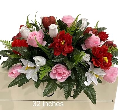 Product: Jucgghk Vivid and Realistic Floral Art Valentine Cemetery,Spring Cemetery Flowers,Flower for Cemetery,Grave Site Flower,Headstone Flower,Mother's Day Saddle for Grave