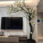 Product: Simulated Magnolia Flowers, Large Artificial Trees and Plants Hotel Interior Living Room Floor-to-Ceiling Window Decoration Floral Customization 4M